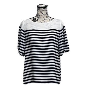 LOFT Sheer Striped Blouse Tunic Boxy Nautical Preppy Coastal Beach Boho PS